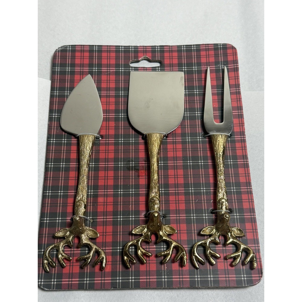 Antler Wildlife Gold Tone Rustic Cheese Knife Set Of 3 Stainless Steel Cutlery